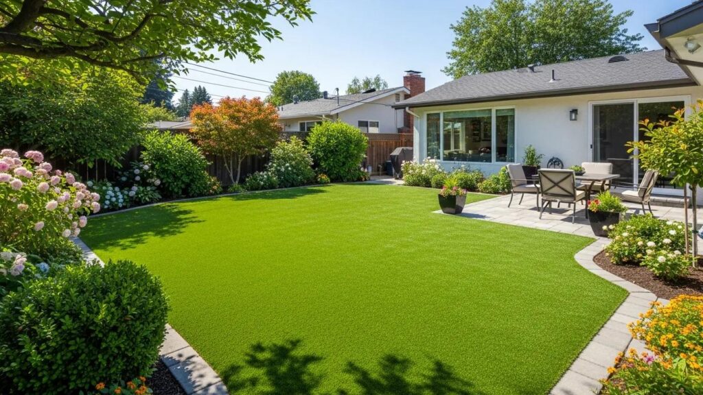 A bright, real installed turf yard